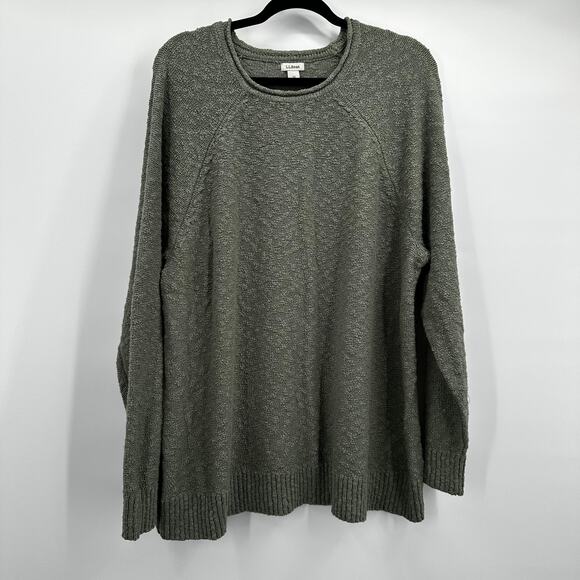 LL Bean Sweater Womens 2XL Plus Green Textured Pullover Crewneck Slub Knit - Picture 1 of 11
